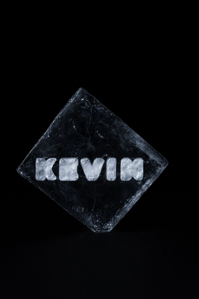Real customer example: clear ice cube engraved with the name KEVIN, Malaysia
