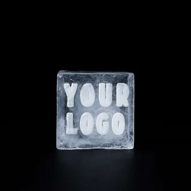 Clear ice cube engraved with a custom logo, Malaysia